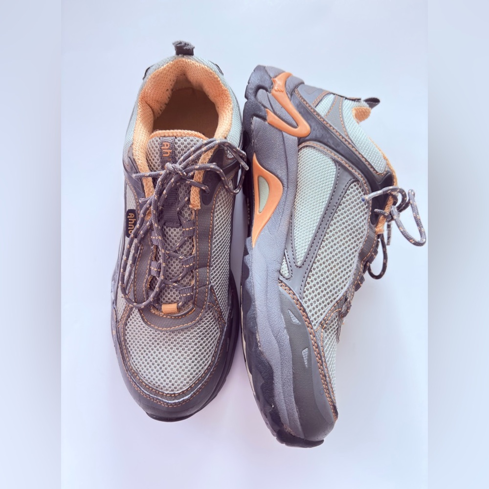 Ahnu Men's Gray and Orange Trail Sneakers 9.5
